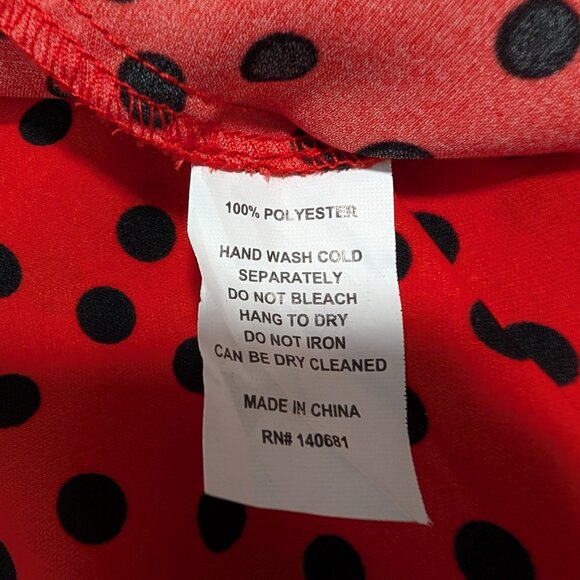 Unique Vintage Womens Size L/10-12 Red Black Polka Dot Bow Tie Midi Swing Dress - Picture 11 of 11